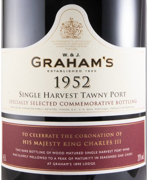 1952 Graham's Comemoração da Coroação do Rei Charles III Colheita Port 4.5L