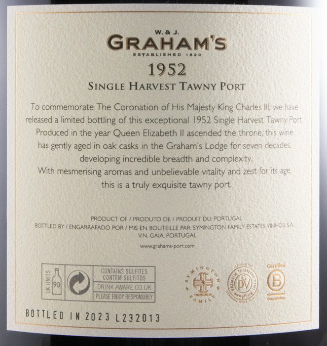 1952 Graham's Comemoração da Coroação do Rei Charles III Colheita Port 4.5L