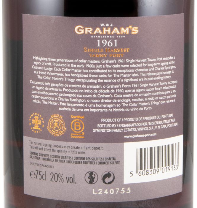 Conjunto Graham's The Cellar Master's Trilogy Colheita 1961, 1974 & 1997 Porto 3x75cl