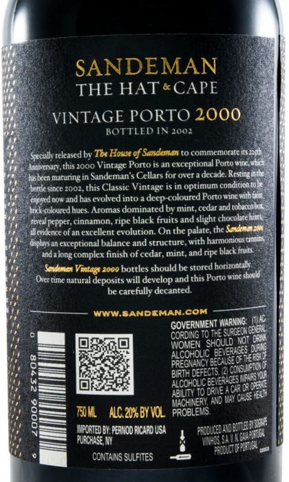 2000 Sandeman The Hat & Cap 225th Anniversary Collection Vintage Porto