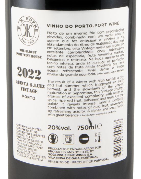 2022 Kopke Quinta de São Luiz Vintage Porto
