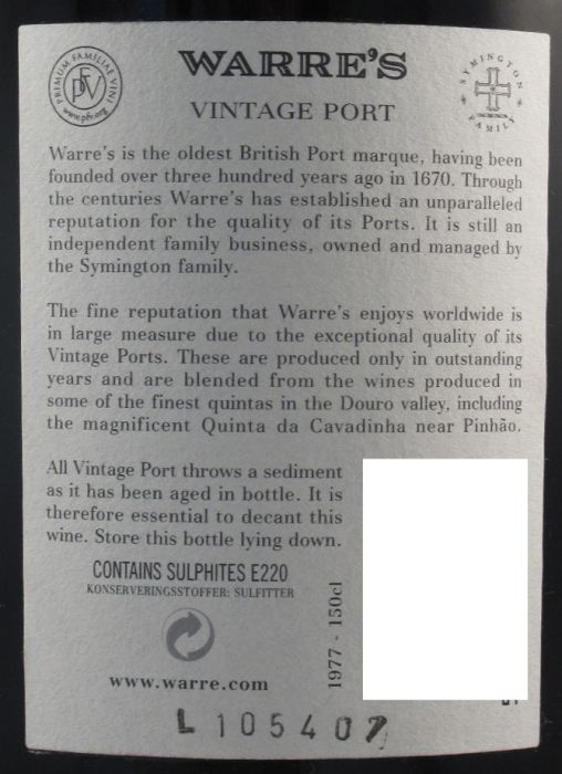 1977 Warre's Vintage Port 1.5L