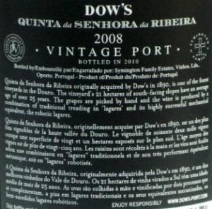 2008 Dow's Quinta Senhora da Ribeira Vintage Port