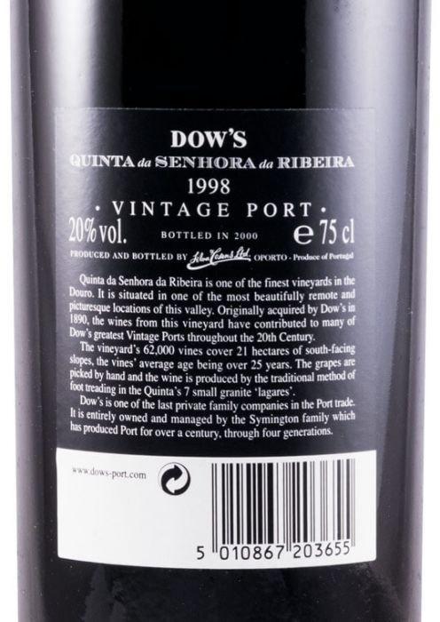 1998 Dow's Quinta Senhora da Ribeira Vintage Porto