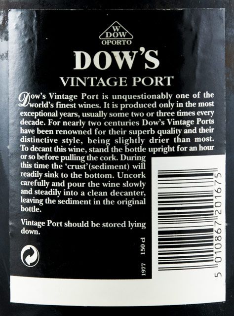 1977 Dow's Millenium Vintage Porto 1,5L