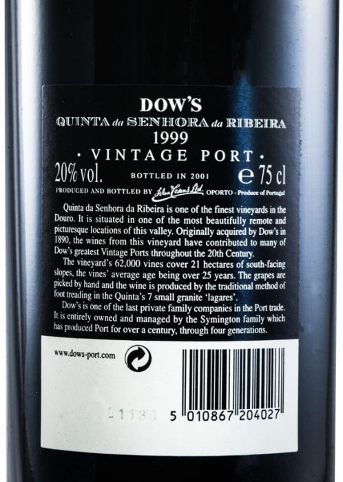 1999 Dow's Quinta Senhora da Ribeira Vintage Port
