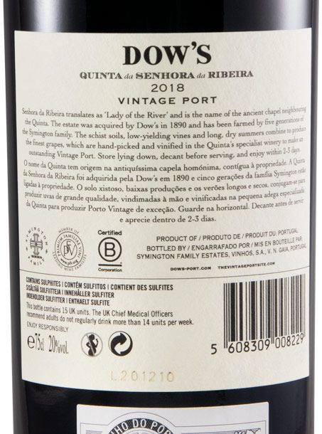 2018 Dow's Senhora da Ribeira Vintage Port