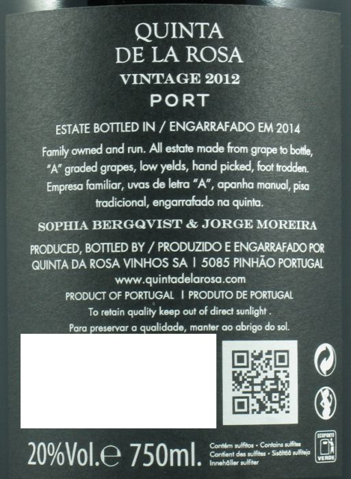 2012 Quinta de La Rosa Vintage Porto