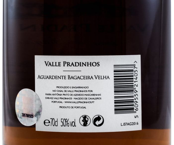 Aguardente Bagaceira Valle Pradinhos Velha