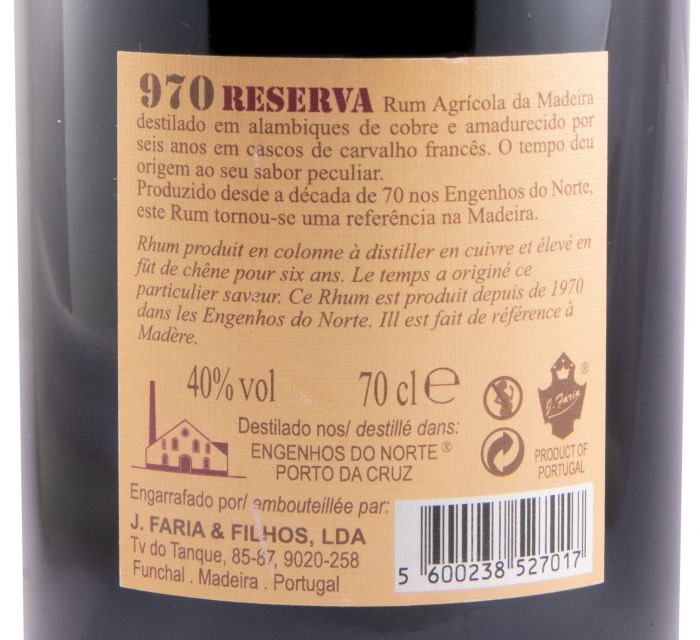 Rum Agrícola da Madeira 970 Reserva 6 anos