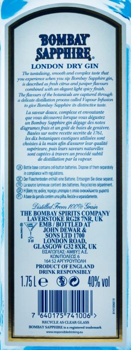 Gin Bombay Sapphire c/Luz 1,75L