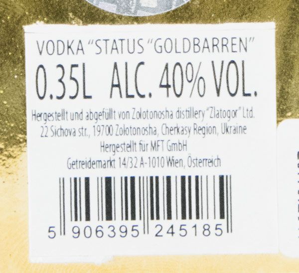 Vodka Goldbarren 35cl