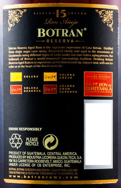 Rum Botran Anejo Reserva 15 Sistema Solera