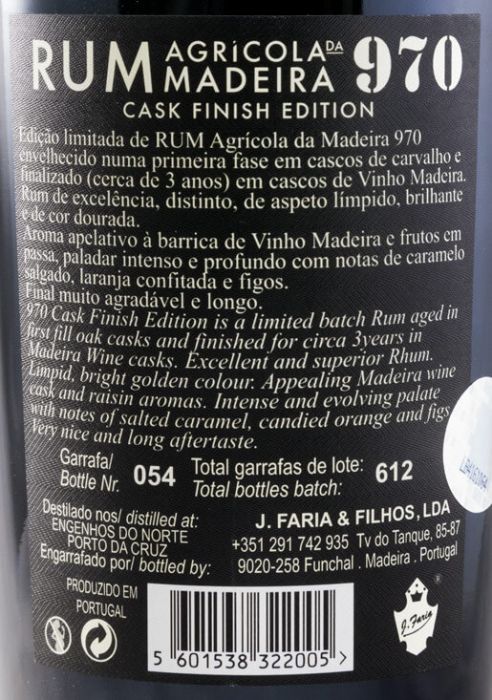 2012 Rum Agrícola da Madeira 970 Madeira Wine Cask Finish