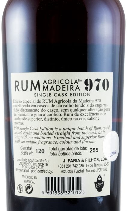 2008 Rum Agrícola da Madeira 970 Single Cask Edition Pipa 101