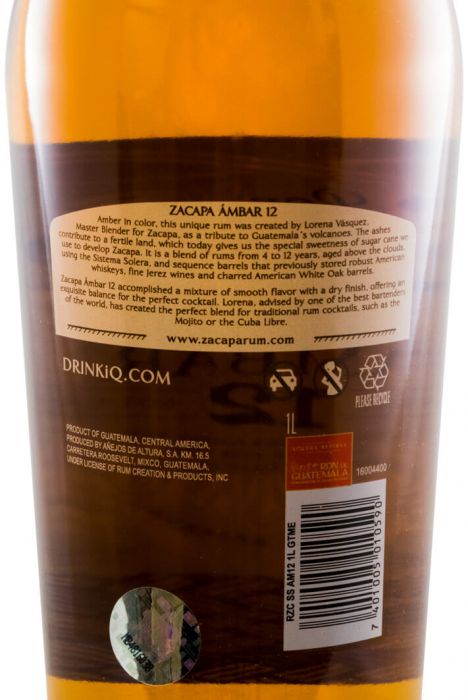 Rum Zacapa Ambar Sistema Solera Reserva 12 anos 1L