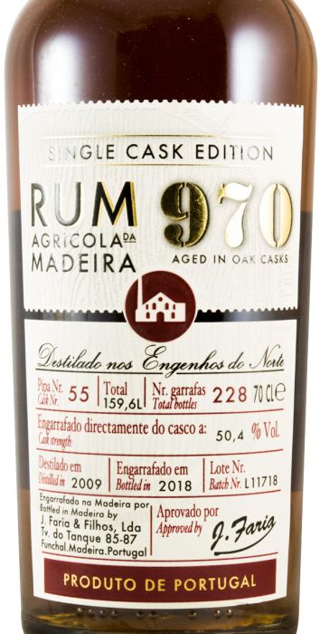 2009 Rum Agrícola da Madeira 970 Single Cask Edition Pipa 55