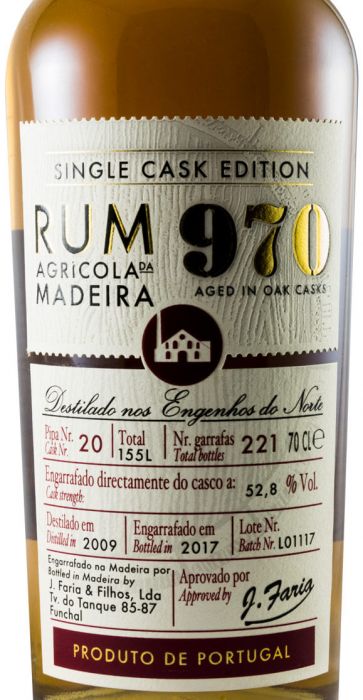 2009 Rum Agrícola da Madeira 970 Single Cask Edition Pipa 20