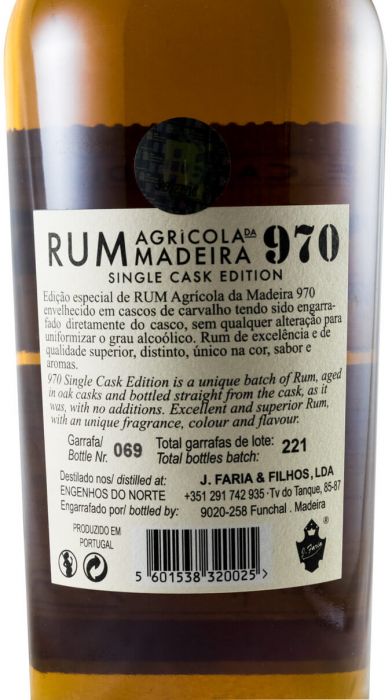 2009 Rum Agrícola da Madeira 970 Single Cask Edition Pipa 20