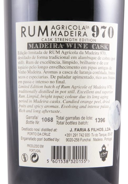 Rum Agrícola da Madeira 970 Cask Strenght 15 years
