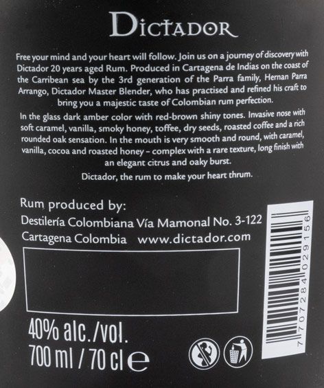 Rum Dictador Blanco 20 anos