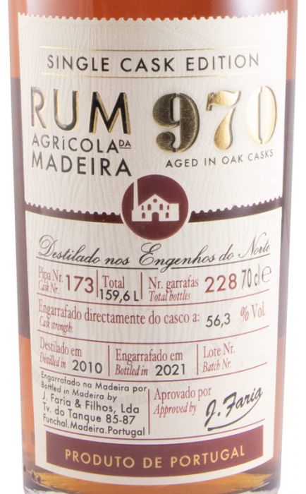 2010 Rum Agrícola da Madeira 970 Single Cask Edition Pipa 173