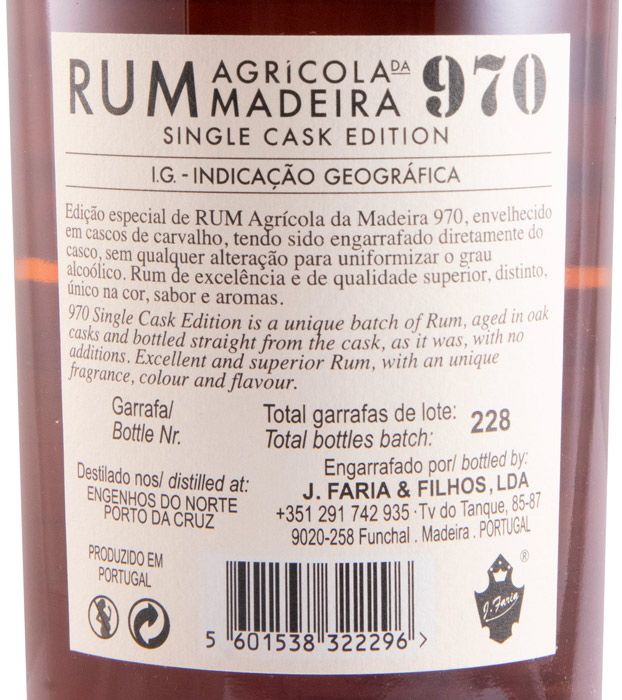 2010 Rum Agrícola da Madeira 970 Single Cask Edition Pipa 173