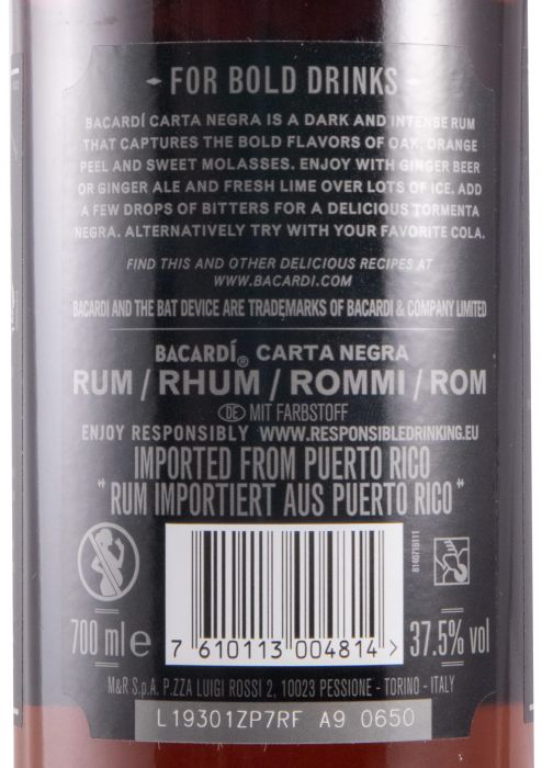 Rum Bacardi Carta Negra Superior Black 37.5 %