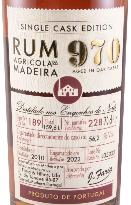 2010 Rum Agrícola da Madeira 970 Single Cask Edition Pipa 189
