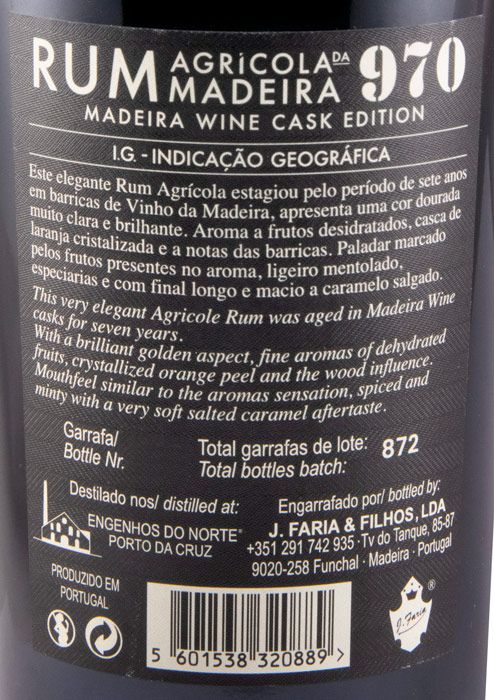 Rum Agrícola da Madeira 970 Madeira Wine Cask