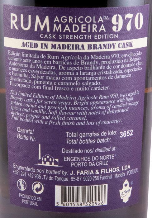 Rum Agrícola da Madeira 970 Brandy Cask