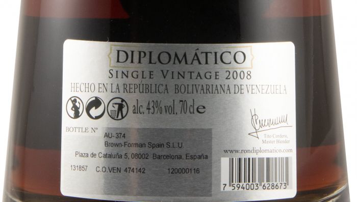 2008 Rum Diplomático Vintage