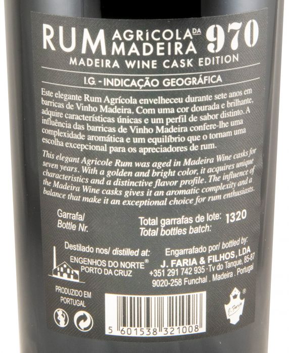 2018 Rum Agrícola da Madeira 970 Madeira Wine Cask 52.6%
