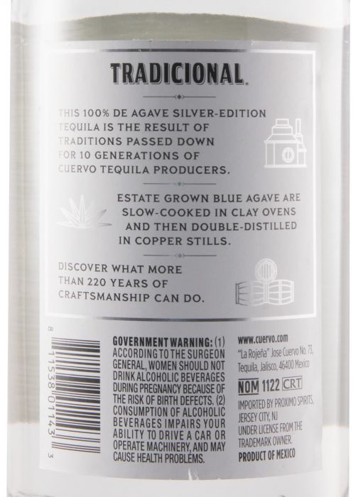 Tequila Jose Cuervo 100 Agave Silver Tradicional 1L