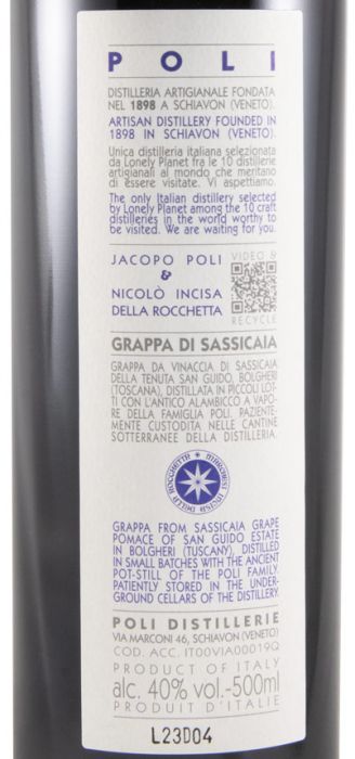 2017 Grappa Sassicaia di Bolgheri 50cl