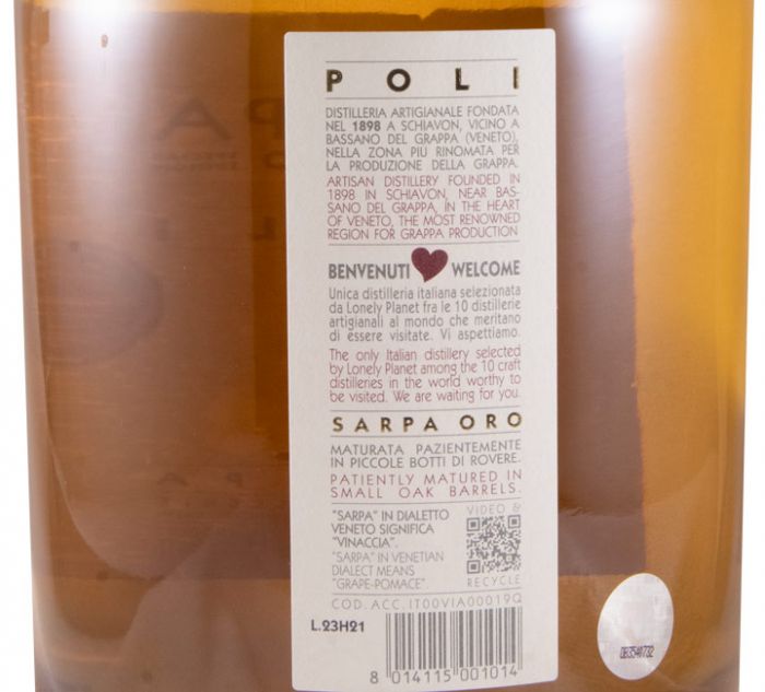 Grappa Sarpa Oro di Poli 3L