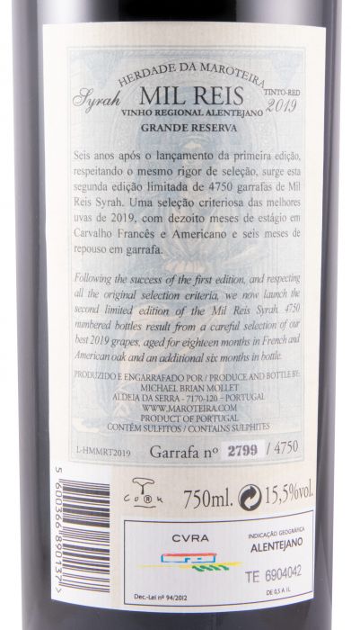 2019 Herdade da Maroteira Mil Reis Grande Reserva Syrah tinto