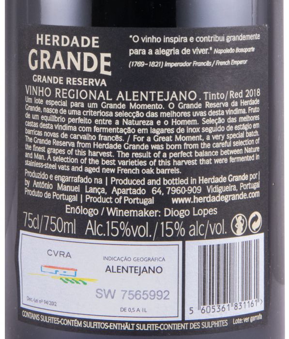 2018 Herdade Grande Grande Reserva red