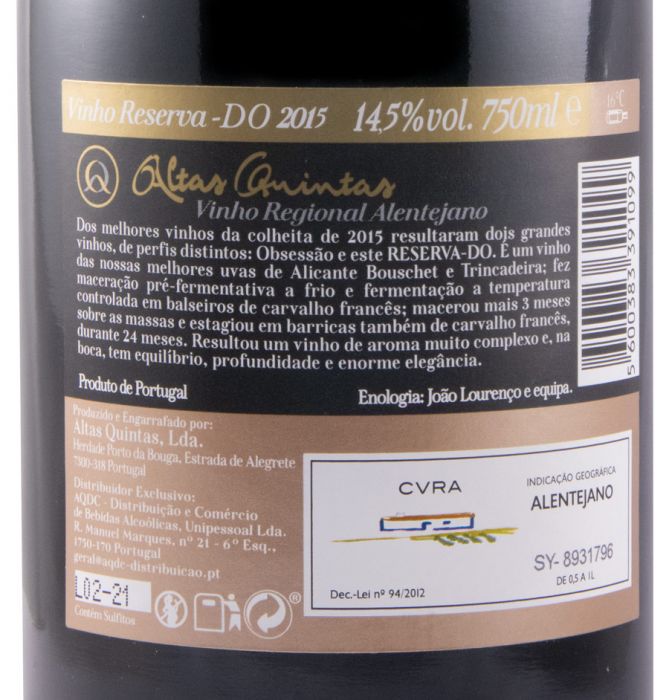 2015 Altas Quintas Reserva-Do tinto