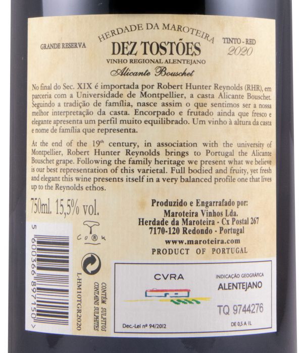 2020 Herdade da Maroteira Dez Tostões Grande Reserva tinto