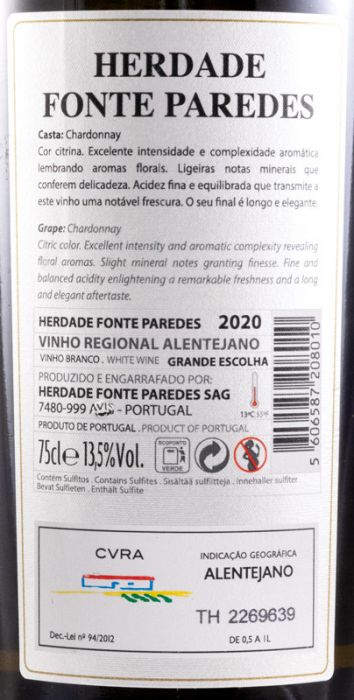 2020 Herdade Fonte Paredes Chardonnay Grande Escolha branco