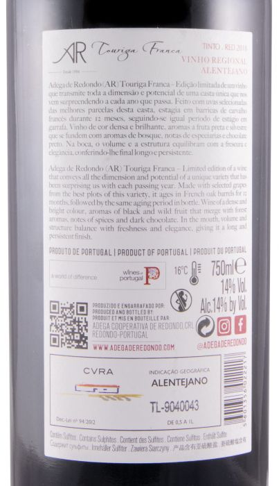 2018 Adega de Redondo AR Touriga Franca tinto