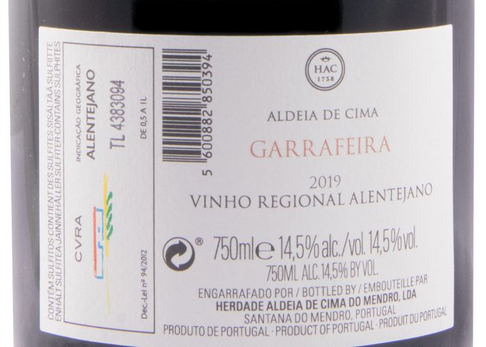 2019 Herdade Aldeia de Cima Garrafeira red