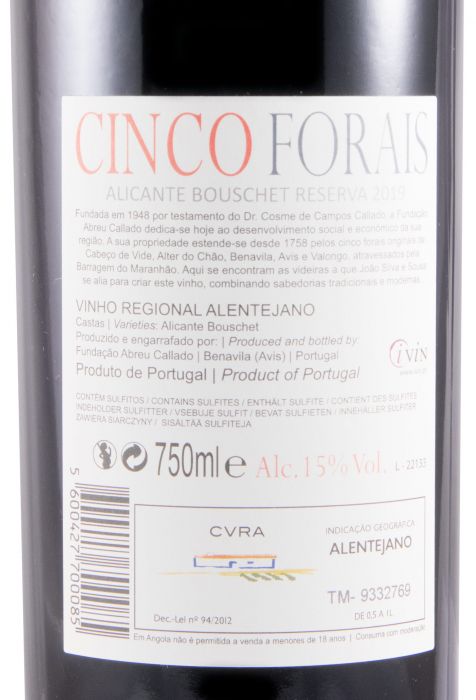 2019 Cinco Forais Alicante Bouschet Reserva red