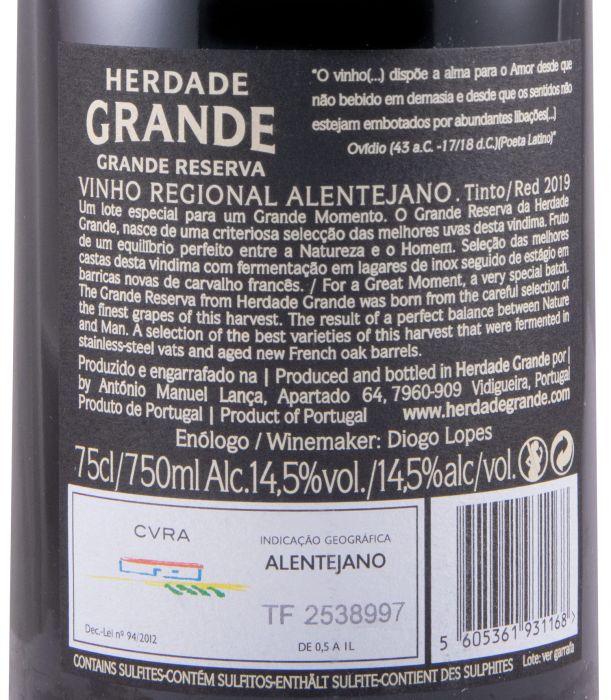 2019 Herdade Grande Reserva red