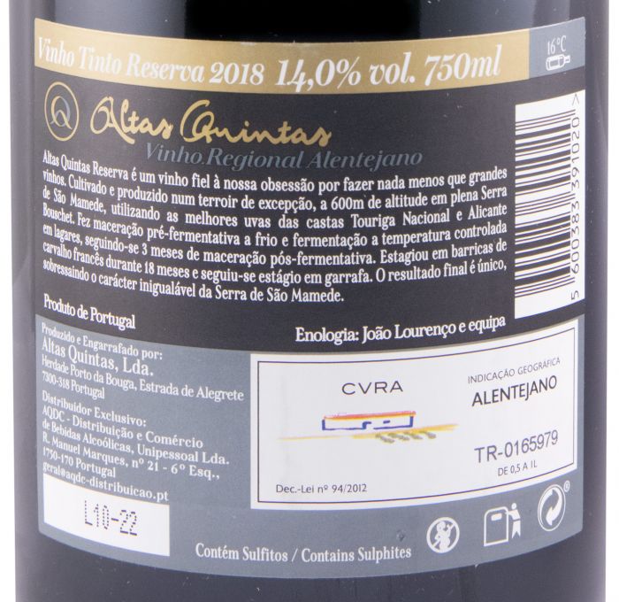 2018 Altas Quintas Reserva red
