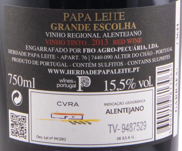 2013 Herdade Papa Leite Religiosamente Guardado red