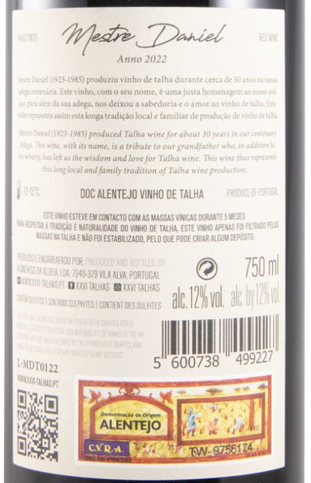 2022 Mestre Daniel XXVI Talhas tinto