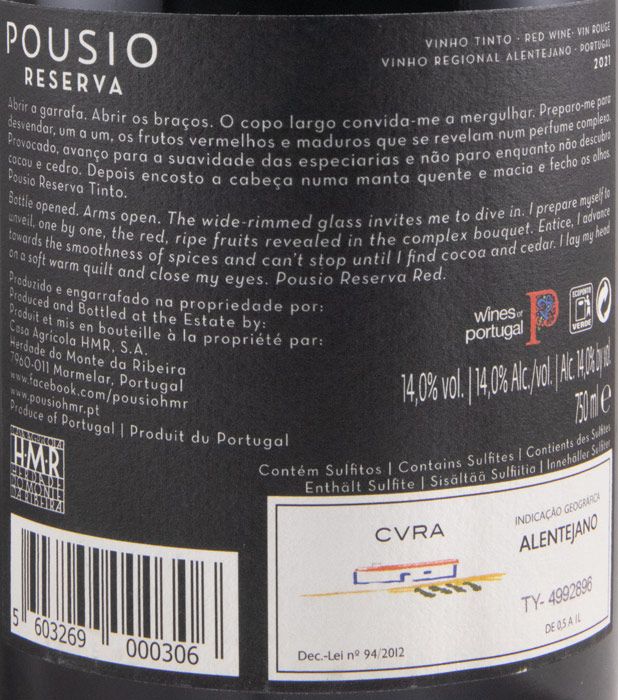 2021 Pousio Reserva tinto