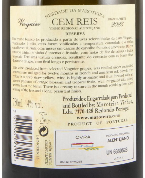2023 Herdade da Maroteira Cem Reis Reserva Viognier branco